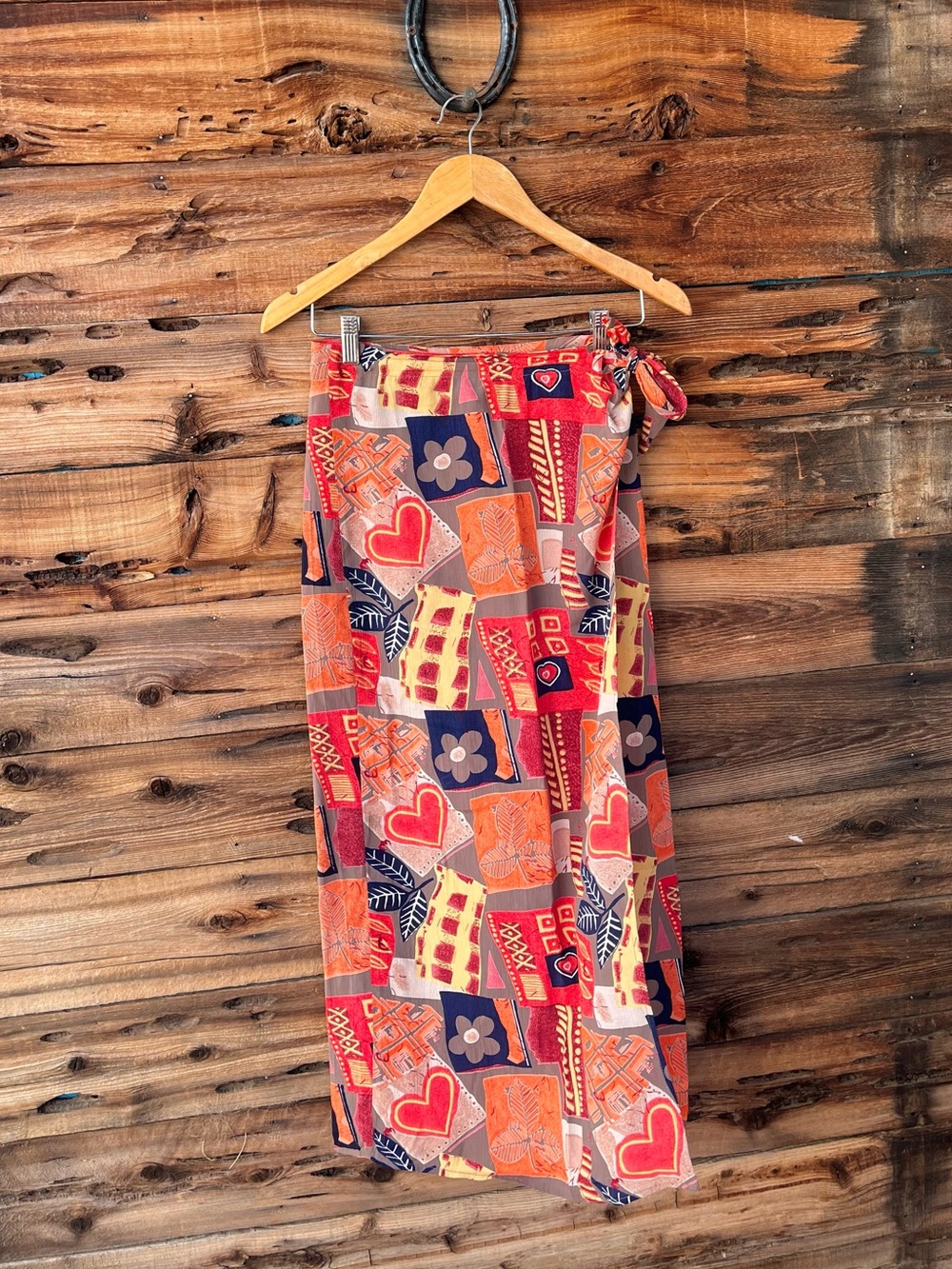 VINTAGE | Paul Harris Denim Patchwork Print Wrap Skirt S